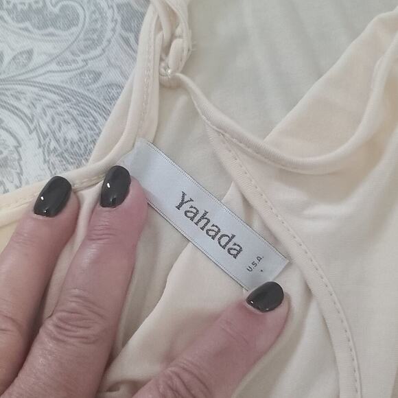 Yahada Y2K crochet longline ladies tank top ivory lace Sz Large Coquette dainty - Picture 7 of 7